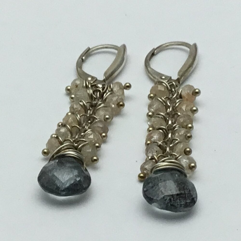 NWOT‎ Artisan Sterling Silver Natural Moss Aquamarine & Natural Zircon Earrings - Picture 2 of 5